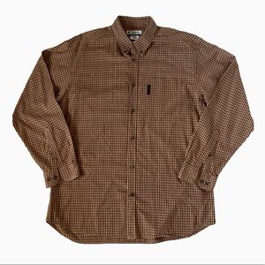Columbia long Sleeve Cotton Button-Down in Rust, Brown and Tan Plaid . Sz X